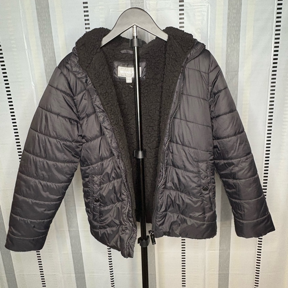 Michael Kors Girls Black Puffer Jacket Sherpa Lined Size 14–16